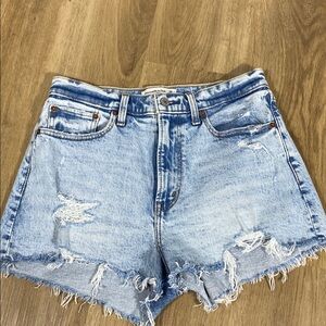 Abercrombie & Fitch Curve Love the mom short high rise denim shorts light blue